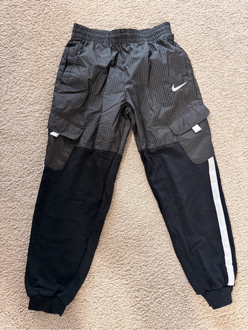 Nike Kids Black & Gray Cargo Joggers with White Swoosh